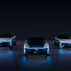 A photo of five electric Hondas, including two traditional SUVs and three futuristic concept cars